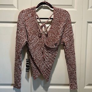 HYFVE Boucle Wrap V-Neck Sweater in Red & White